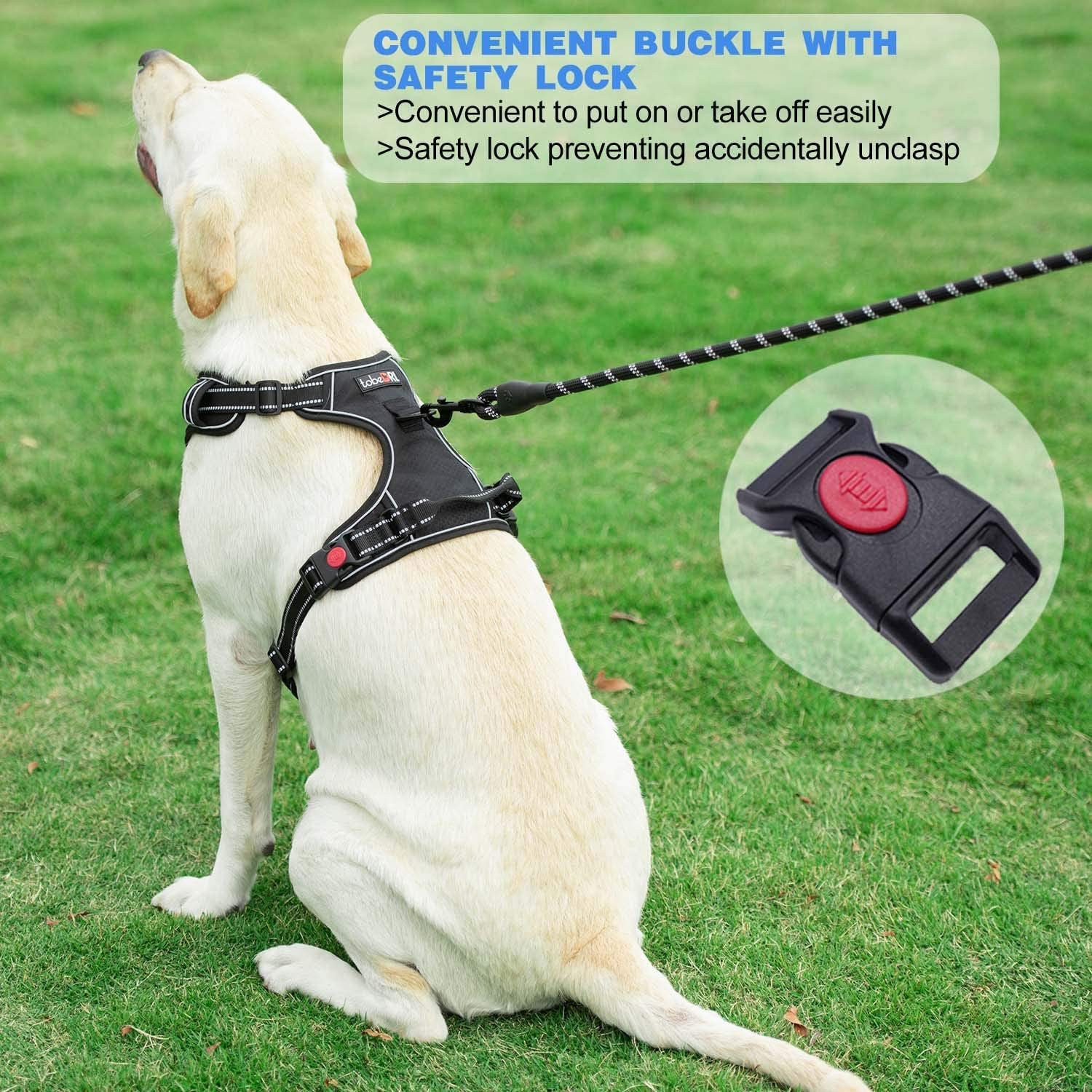 No Pull Dog Harness Adjustable Reflective Oxford Easy Control Medium Large Dog Harness with a Free Heavy Duty 5Ft Dog Leash, Blue, L